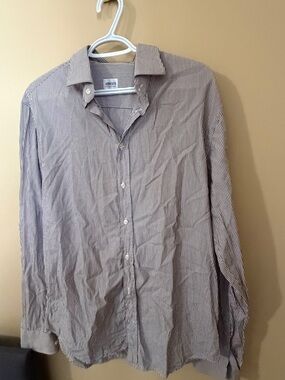 Armani Collezioni Striped Dress Shirt Size L Gray White Classic